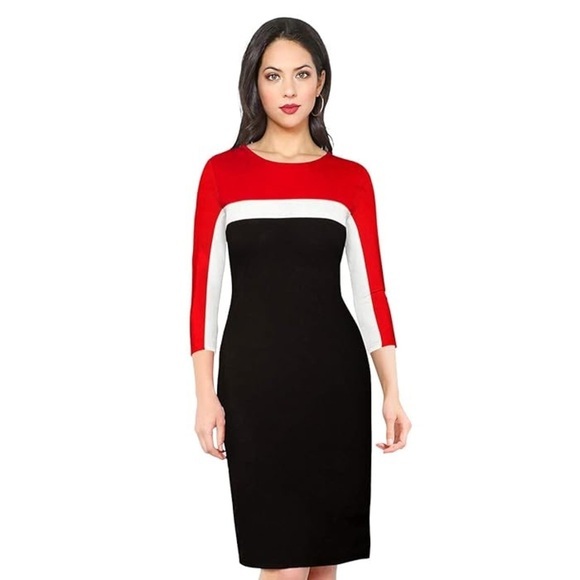 Zara Women's Bodycon Knee Length Dress Size Small Colorblock Classy Sexy‎ Chic - Picture 3 of 17